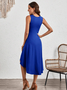 Damen Unifarben Sommer Nahtverarbeitung Kleid Rundhals Ärmellos Tanktop A-Linien-Kleid