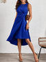 Damen Unifarben Sommer Nahtverarbeitung Kleid Rundhals Ärmellos Tanktop A-Linien-Kleid