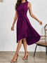 Damen Unifarben Sommer Nahtverarbeitung Kleid Rundhals Ärmellos Tanktop A-Linien-Kleid