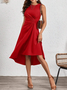 Damen Unifarben Sommer Nahtverarbeitung Kleid Rundhals Ärmellos Tanktop A-Linien-Kleid