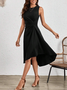Damen Unifarben Sommer Nahtverarbeitung Kleid Rundhals Ärmellos Tanktop A-Linien-Kleid