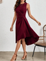 Damen Unifarben Sommer Nahtverarbeitung Kleid Rundhals Ärmellos Tanktop A-Linien-Kleid