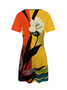 Damen Abstrakt Sommer Kleid V-Ausschnitt Kurzarm Passen & Flare Kleid A-Linien-Kleid