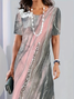 Damen Abstrakt Sommer Print Kleid Rundhals Kurzarm Tunika H-Linie Kleid