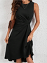 Damen Unifarben Sommer Nahtverarbeitung Kleid Rundhals Ärmellos Tanktop A-Linien-Kleid