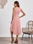 Damen Unifarben Sommer Nahtverarbeitung Kleid Rundhals Ärmellos Tanktop A-Linien-Kleid