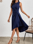 Damen Unifarben Sommer Nahtverarbeitung Kleid Rundhals Ärmellos Tanktop A-Linien-Kleid
