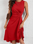 Damen Unifarben Sommer Nahtverarbeitung Kleid Rundhals Ärmellos Tanktop A-Linien-Kleid