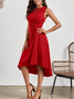 Damen Unifarben Sommer Nahtverarbeitung Kleid Rundhals Ärmellos Tanktop A-Linien-Kleid