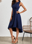 Damen Unifarben Sommer Nahtverarbeitung Kleid Rundhals Ärmellos Tanktop A-Linien-Kleid