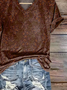 Lässig Geblümt V-Ausschnitt Kurzarm T-Shirt
