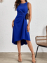 Damen Unifarben Sommer Nahtverarbeitung Kleid Rundhals Ärmellos Tanktop A-Linien-Kleid