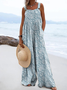 Damen Geblümt Spaghettiträger Ärmellos Lässig Sommer Baumwolle Jumpsuit