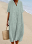 Damen Gestreift Sommer Kleid Rundhals Kurzarm A-Linien-Kleid
