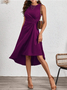 Damen Unifarben Sommer Nahtverarbeitung Kleid Rundhals Ärmellos Tanktop A-Linien-Kleid