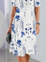 Damen Geblümt Sommer Print Kleid Rundhals Kurzarm Tunika H-Linie Kleid