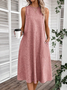 Damen Unifarben Sommer Kleid Rundhals Ärmellos A-Linien-Kleid
