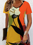 Damen Abstrakt Sommer Kleid V-Ausschnitt Kurzarm Passen & Flare Kleid A-Linien-Kleid