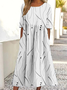 Damen Abstrakte Tupfen Sommer Kleid Rundhals Halbarm A-Linien-Kleid
