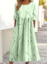 Damen Abstrakte Tupfen Sommer Kleid Rundhals Halbarm A-Linien-Kleid