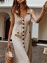 Damen Unifarben Sommer Nahtverarbeitung Kleid Stehkragen Ärmellos Tanktop A-Linien-Kleid