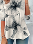 Lässig Geblümt Rundhals Langarm T-Shirt