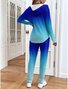 Damen Farbverlauf Zweiteiliges Set Täglich Langarm Lässig Frühling/Herbst Mantel mit Hosen Matching Set
