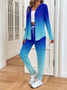 Damen Farbverlauf Zweiteiliges Set Täglich Langarm Lässig Frühling/Herbst Mantel mit Hosen Matching Set