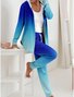 Damen Farbverlauf Zweiteiliges Set Täglich Langarm Lässig Frühling/Herbst Mantel mit Hosen Matching Set
