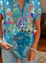 Lässig Geblümt V-Ausschnitt Kurzarm T-Shirt