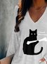 Lässig Tier V-Ausschnitt Langarm T-Shirt