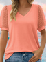 Lässig Polka Dots V-Ausschnitt Kurzarm T-Shirt