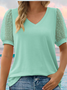 Lässig Polka Dots V-Ausschnitt Kurzarm T-Shirt