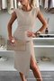 Damen Unifarben Sommer Nahtverarbeitung Kleid Rundhals Kurzarm Tanktop A-Linien-Kleid