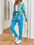 Damen Farbverlauf Zweiteiliges Set Täglich Langarm Lässig Frühling/Herbst Mantel mit Hosen Matching Set
