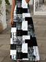 Damen Abstrakt Kariert Sommer Print Kleid V-Ausschnitt Kurzarm X-Linie Kleid