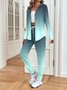 Damen Farbverlauf Zweiteiliges Set Täglich Langarm Lässig Frühling/Herbst Mantel mit Hosen Matching Set