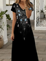 Damen Abstrakt Sommer Print Kleid V-Ausschnitt Kurzarm X-Linie Kleid