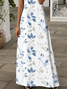 Damen Geblümt Sommer Print Kleid V-Ausschnitt Kurzarm X-Linie Kleid