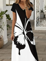 Damen Schmetterling Sommer Print Kleid V-Ausschnitt Kurzarm X-Linie Kleid
