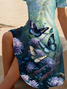 Damen Geblümt Sommer Print Kleid V-Ausschnitt Kurzarm Passen & Flare Kleid A-Linien-Kleid