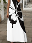 Damen Schmetterling Sommer Print Kleid V-Ausschnitt Kurzarm X-Linie Kleid
