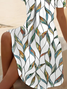 Damen Blätter Sommer Print Kleid V-Ausschnitt Kurzarm Passen & Flare Kleid A-Linien-Kleid