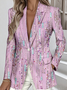 Damen Geblümt Frühling/Herbst Oberbekleidung Einfach Langarm Reverskragen Regelmäßig Blazer