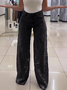 Hohe Taille Hose mit Weitem Bein für Damen modisch Temperament Vielseitig Hohl Spitze Spleißen Denim drapieren Hose