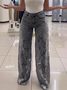 Hohe Taille Hose mit Weitem Bein für Damen modisch Temperament Vielseitig Hohl Spitze Spleißen Denim drapieren Hose