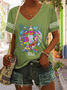 Lässig Geometrisch V-Ausschnitt Kurzarm T-Shirt