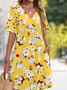 Damen Geblümt Sommer Kleid V-Ausschnitt Ärmellos Tanktop A-Linien-Kleid