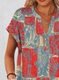 Lässig Geblümt V-Ausschnitt Kurzarm T-Shirt