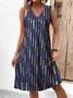 Damen Geometrisch Sommer Kleid V-Ausschnitt Ärmellos Tanktop A-Linien-Kleid